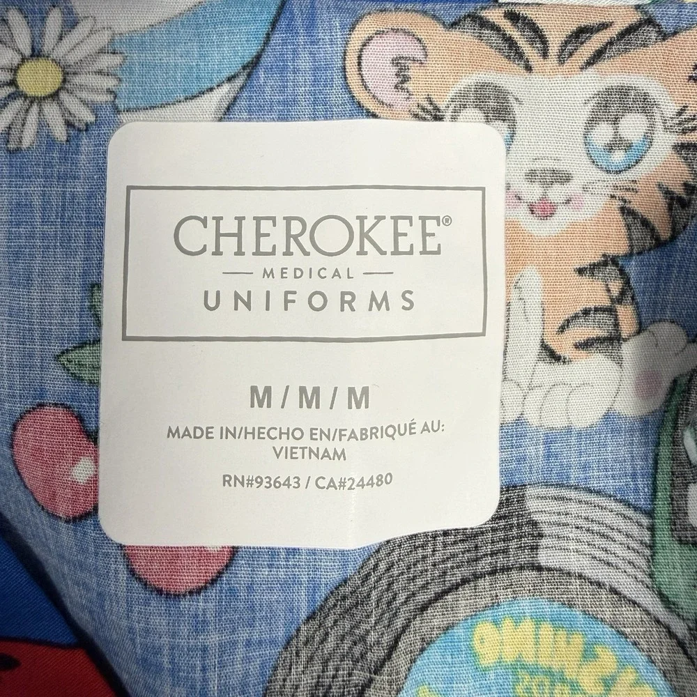 NWT Cherokee Happy Vibes Scrub Top M Panda Llama On Royal Blue Scrubs Nurse RN - Picture 7 of 8